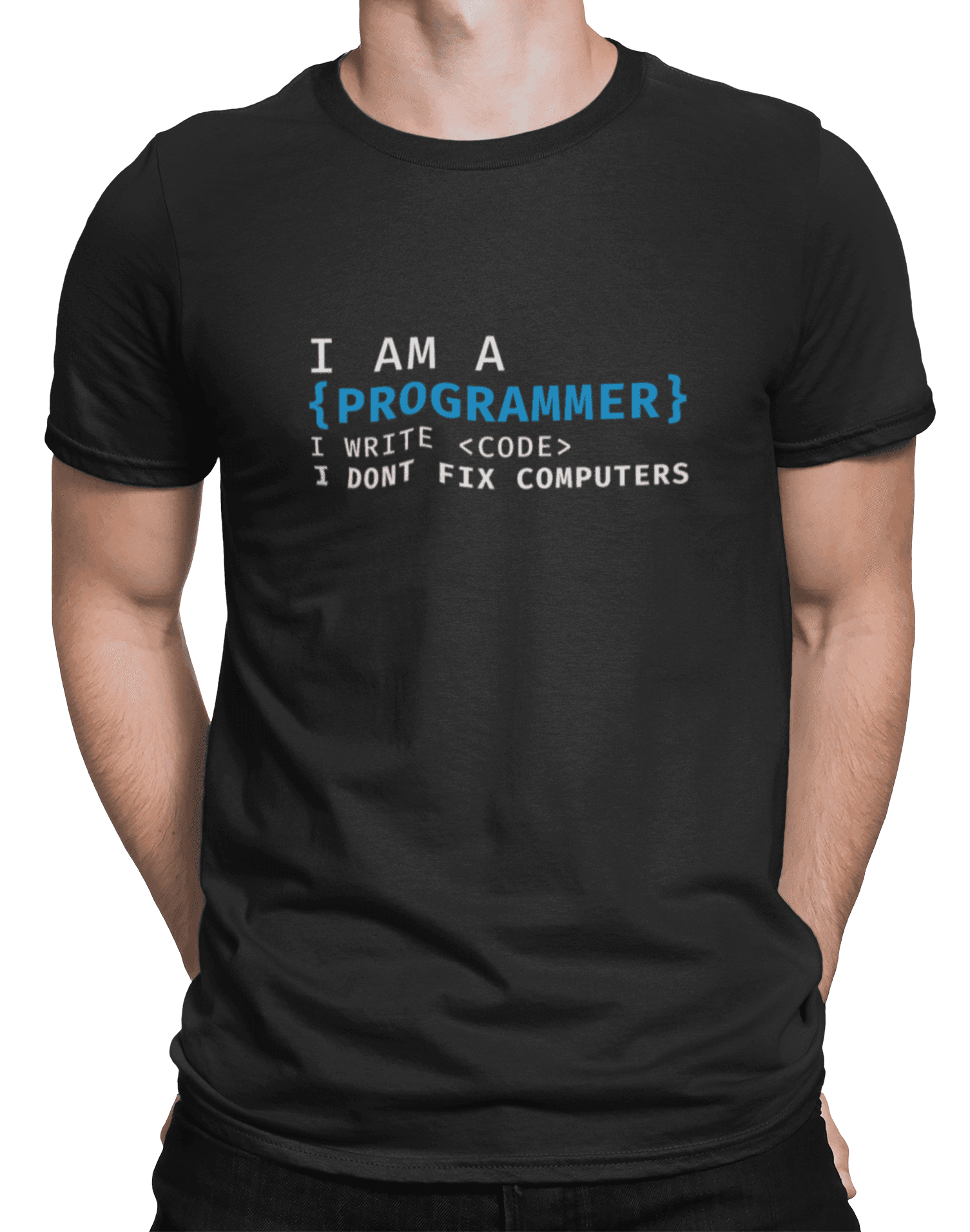 mockup of a man wearing a customizable t shirt against a plain color backdrop 1422 el (1) min