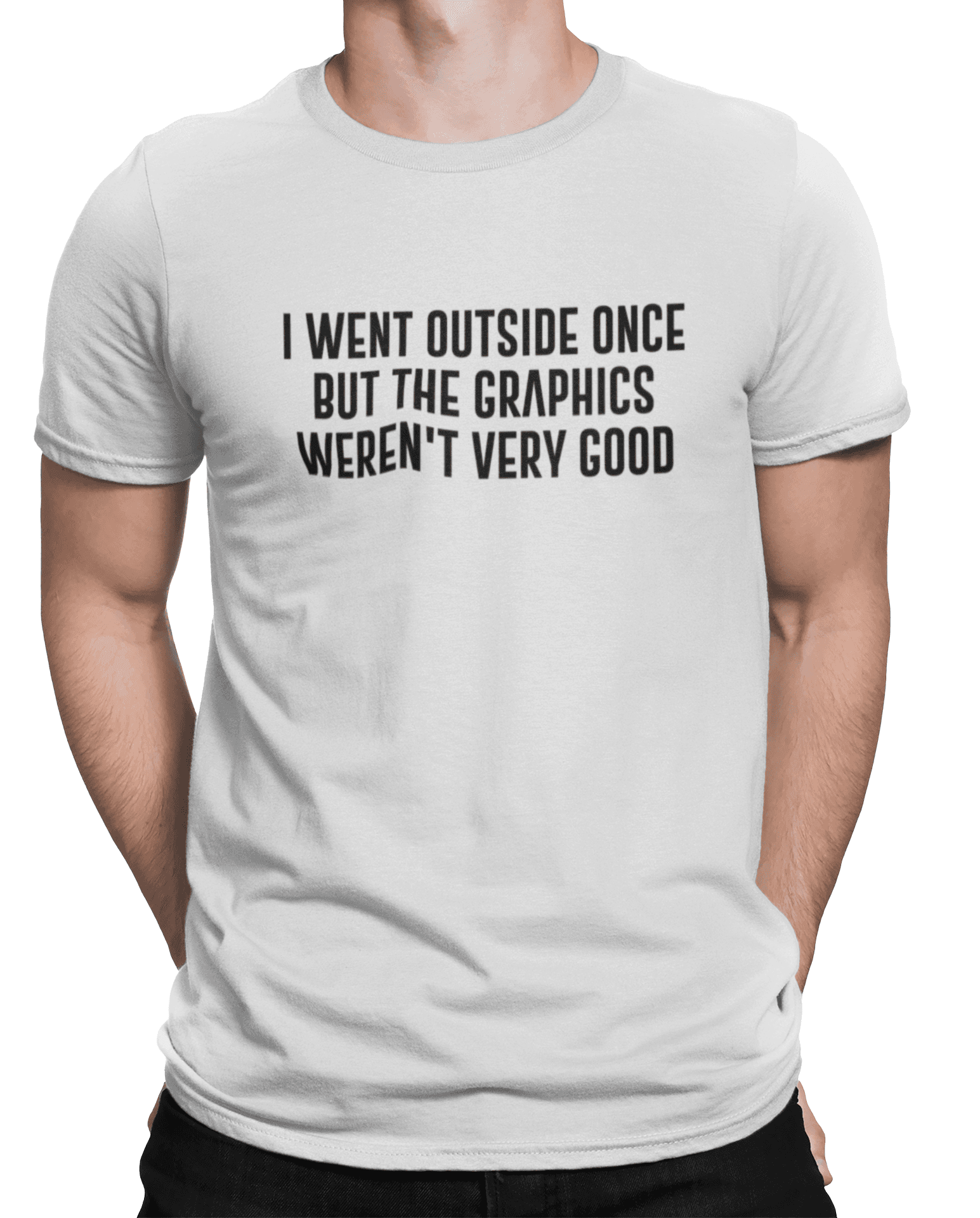 mockup of a man wearing a customizable t shirt against a plain color backdrop 1422 el min