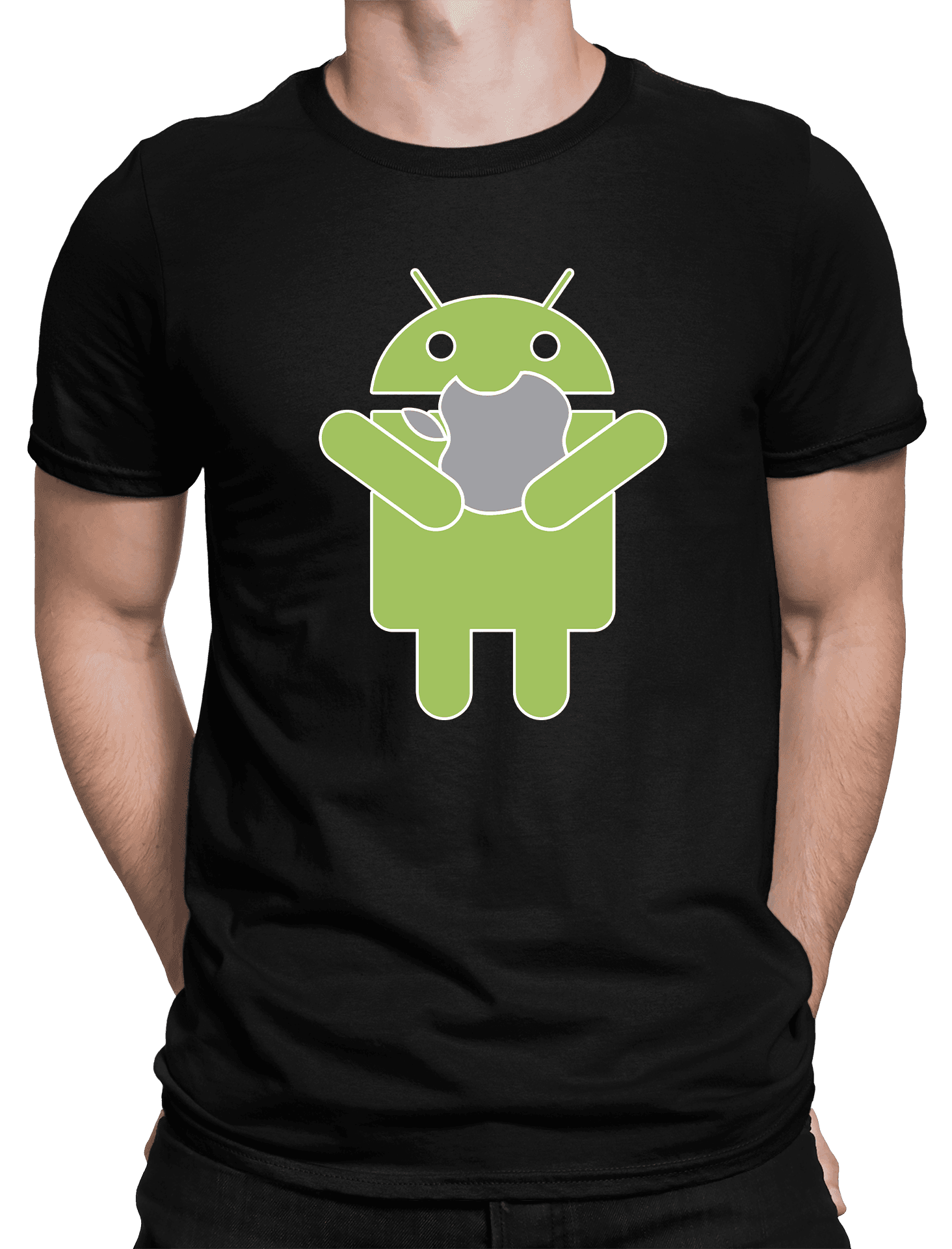 android eats apple cerne triko